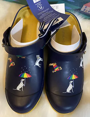 Joules Printed Welly Clog With Backstrap (Navy Rainbow Dog) Sz 7 New W/Box $69 • $29.70