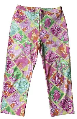 Lilly Pulitzer Cropped Pants Womens 10 Multicolor Cotton/ Spandex Colorful Vtg • $19.99