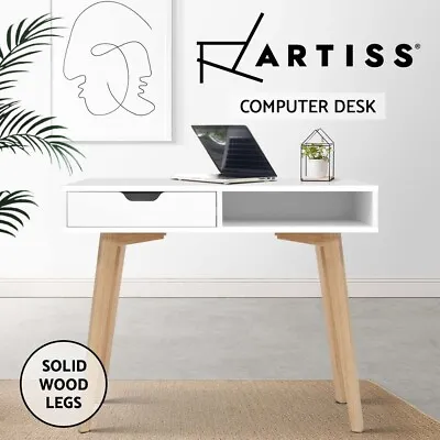 Artiss Computer Desk Drawer Shelf Home Office Study Table White 90CM • $109.95