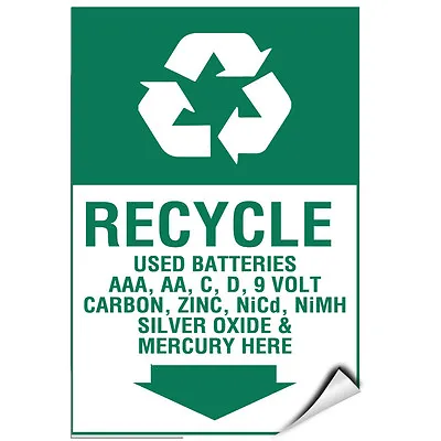 Recycle Used Batteries Aaa Aa C D 9 Volt Carbon? LABEL DECAL STICKER • $19.99