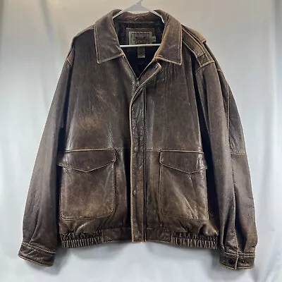 Cabela’s Outfitter Series VTG Men's Brown Genuine Leather Bomber Jacket Size XLT • $119.99