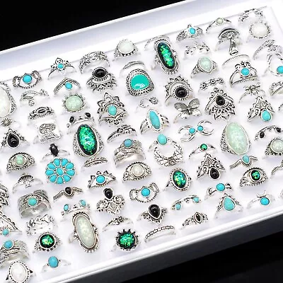 Bulk Lot 50 Mixed Flower Stone Bohe Vintage Rings Women Charm Party Gift Jewelry • $12.34