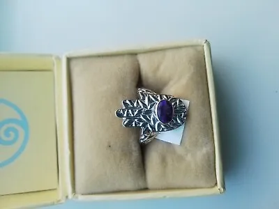 Royal Bali HAND OF HAMSA  AMETHYST SOLITAIRE RING. STERLING SILVER. SIZE Q S N • £14.99