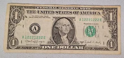 $ One Dollar Bill BINARY Repeater 12221222 (6 Kind 1 Pair) 2 Triples Together • $30