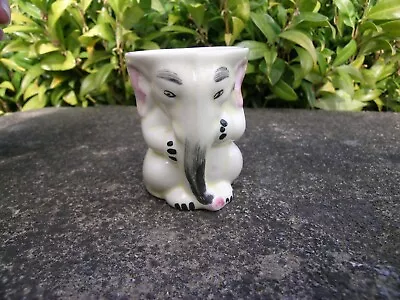 Vintage Made In England Hand Painted Pottery Seated Elephant Egg Cup Easter • £2.99