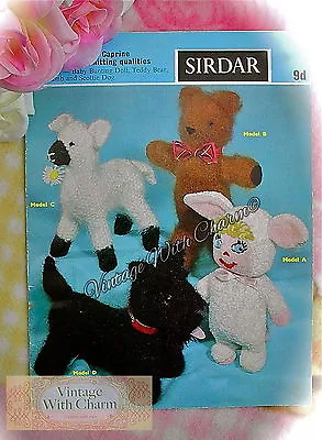 Vintage Toy Knitting Pattern For Teddy Scottie Dog Lamb & Baby Bunting • £1.99