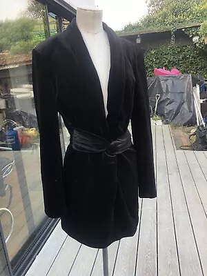 Zara Size 8 - 10 Small Black Velvet Blazer Mini Power Dress Twist Waist Detail • £55