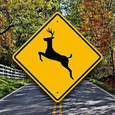 DEER CROSSING SIGN - Aluminum Highway Style Plaque - Hunting Cabin Decor - Road • $34.95