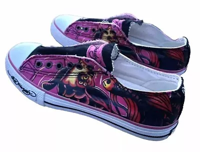 Don Ed Hardy Laceless Shoe By Christian Audigier Size 8 Slip-On Fish Pink Canvas • $60