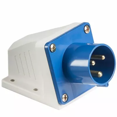 16A 240V Blue Industrial Site Plug 3 Pin Male Wall Fix Inlet IP44 Weatherproof • £9.26