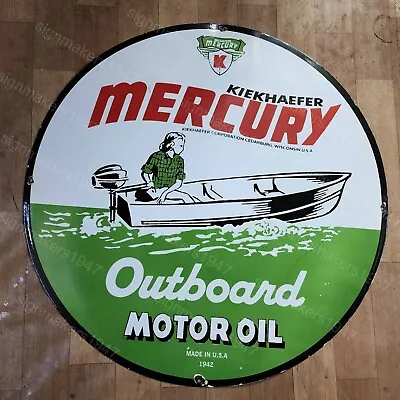 Mercury Outboard Porcelain Enamel Sign 30 Inches Round • $100