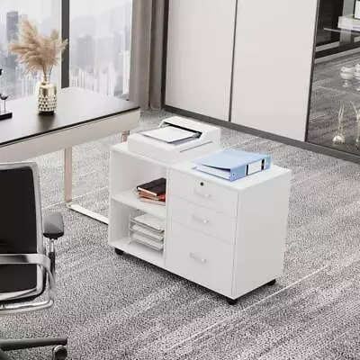 3-Drawer Wood File Cabinet With Lock Mobile Lateral Filing Cabinet Printer Stand • $63.99