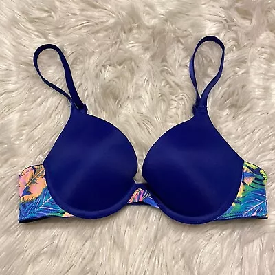 Victorias Secret PINK 34AA Bra Blue Wear Everywhere Push Up Underwire Back Close • $19.99