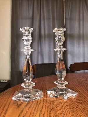 $99 • Buy Vintage Pair Signed Val St Lambert Lafayette Crystal Candlesticks 9.5 