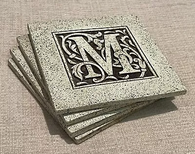 Set Of 4 Monogram Letter  M  Initial Faux Stone Resin Cork Backed Coaster • $21.99