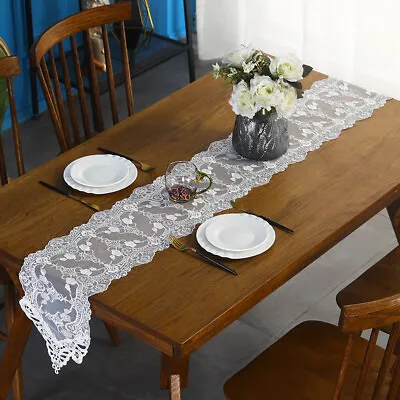 Cabinet Cover Cloth White Table Runner Lace Embroidered Table Flag Tablecloth X1 • £5.33