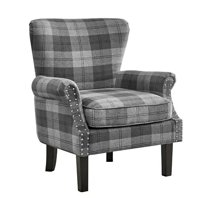 Wing Back Armchair Occasional Accent Chair Studded Design Velvet Colours Tartan • £139.99