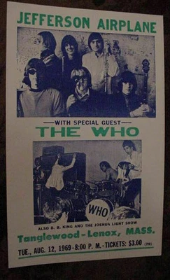 $58.99 • Buy VINTAGE JEFFERSON AIRPLANE THE WHO BB King Joshua Light Show60s  CONCERT POSTER