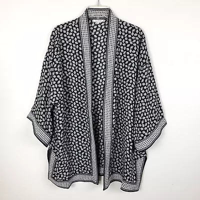 MAX STUDIO Open Front Kimono Cardigan Black And White Asian Theme Large • $24.95