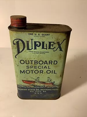 Vintage Duplex Quaker State Outboard Special Motor Oil 1 Quart Can Great Graphic • $10.50