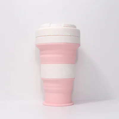 2x550ml Collapsible Coffee Cup Portable Silicone Coffee Mugs W/Lid Foldable Pink • £12.99