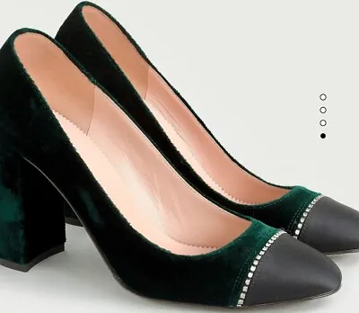 JCrew Green Velvet Heel W/Black Cap Toe Size 8 New • $78.99