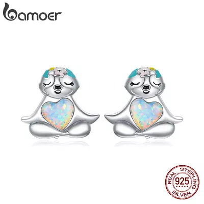 BAMOER European Enamel Sloth Nails Stud Earrings S925 Sterling Silver For Women • $15.52