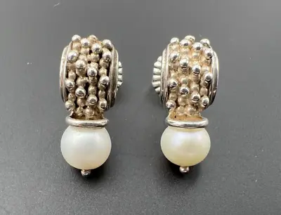 $75 • Buy Michael Dawkins Sterling Silver 925 14k Yg Gold Granulation Pearl Post Earrings