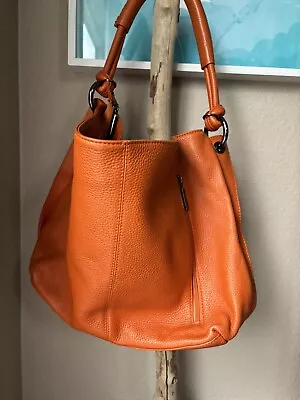 Vera Pelle Pebble Leather Handbag Orange 11”tall 17”wide Made In Italy • $40