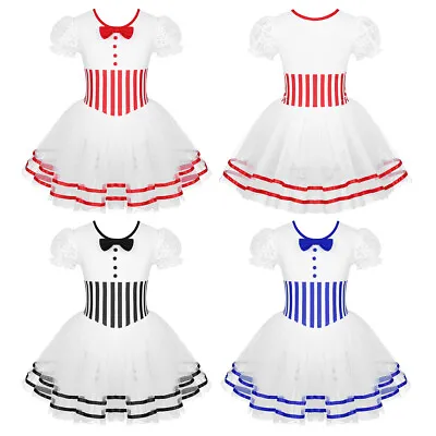 Girls Xmas Dancewear Puff Sleeve Tutu Skirt Leotard Dress For Figure Ice Skating • £14.43