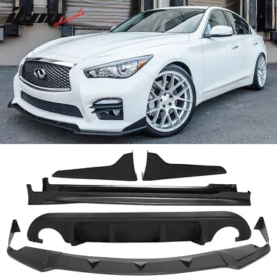 Fits 14-17 Infiniti Q50 Q50S Front Lip + Side Skirts + Rear Apron +Rear Diffuser • $336.99