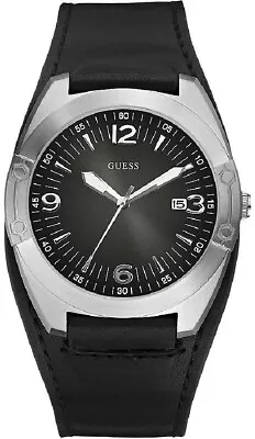 Guess Framed Gents Watch With Black Dial & Black Leather Strap W75052G1 • £29.99