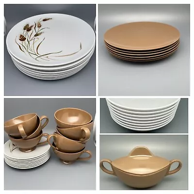 39 Piece Texas Ware & Windsor Melmac Dinnerware Set Wheat Solid Brown & White • $69.32