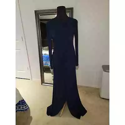 Vince Camuto Beaded Sequin Embellished Gown Dress Maxi Navy Blue Sz 2 • $45