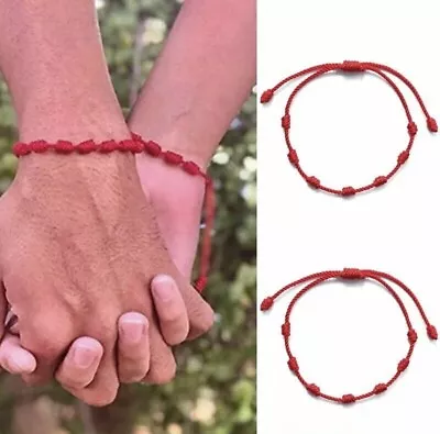 2pcs LUCKY RED 7 KNOT STRING BRACELET KABBALAH AMULET  PROTECTION ROPE • £2.49