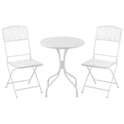 Garden Bistro Set For 2 With Folding Chairs And Round Table White • £131.99