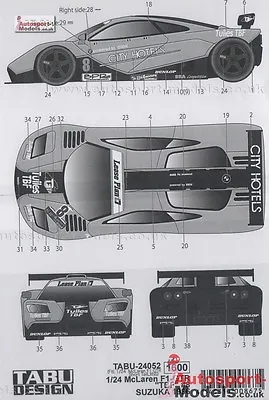 1/24 1996 McLaren F1-GTR Suzuka TBF #8 Decal Set By Tabu Design ~ 24052 • £13.60