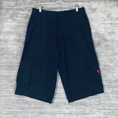 Polo Ralph Lauren Shorts Men's 32 Black Red Pony Cargo Pockets Flat Front Chino • $39.99