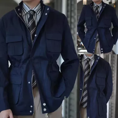 Navy Blue Men's Safari Jackets Four Big Pockets Leisure Outdoor Hunting Suits • $71.19