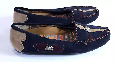 Vintage Hush Puppies Slip On Moccasins Loafer Women 7.5W Blue Loafer Style 58225 • $20