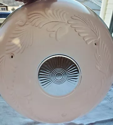 Glass Ceiling Light Shade Pink Reverse Painted 12  Round Vintage • $22