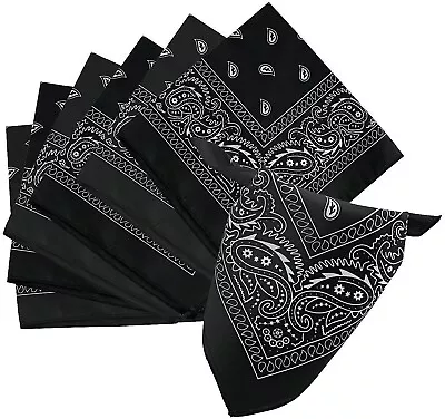 Set Of 10 Cotton Paisley Bandana Scarves Head Wrap Scarf - Multipurpose - Black • $25.68