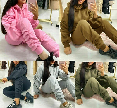 £26.95 • Buy Womens Ladies Ruched Sleeve Fleece Oversized Hooded Loungewear Jog Tracksuit Set