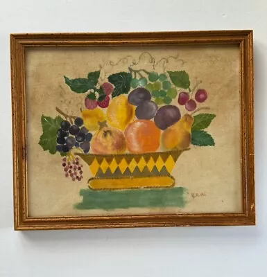 Watercolor On Velvet Theorem Painting Of Fruit Framed Behind Glass • $60