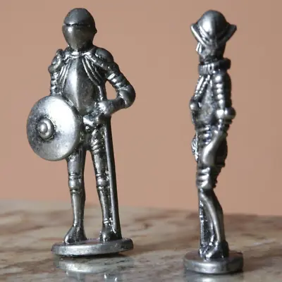 Pair Of Silver Toned Heraldry Inspired Knights In Dollhouse Miniatures Scale • $34.50