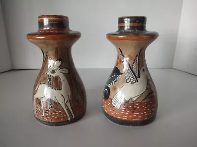 Mexican Folk Art Pottery Candle Holder Set • $35