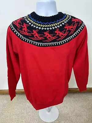 Vintage Ski Sweater/sweatshirt Black Red Fair Isle Unisex Large • $20.14