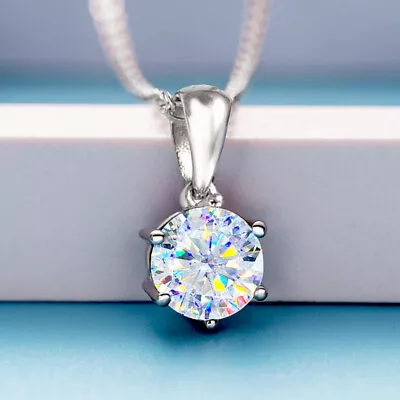 925 Silver 1ct Real Moissanite Solitaire Pendant Necklace GRA Passes Tester Gift • $25.74