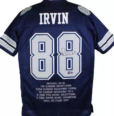 Michael Irvin Autographed Blue Pro Style STAT Jersey - Beckett W Hologram *Black • $246.99