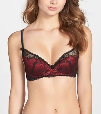 Mimi Holliday Underwire Plunge Bra AW14-310 BLACK/RED SILK SIZE 34C/36DD NWT $99 • $43.09